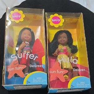 Mattel Kelly Surfer and Hula Dolls with Red and Yellow Outfits